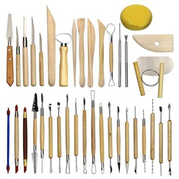 38 Piezas Herramientas de modelado de arcilla Set Ball Stylus Dotting Tools Herramienta de escultura de Arcilla de cerámica de madera Para tallado de arcilla /Cera / Tallado de madera / Art DIY