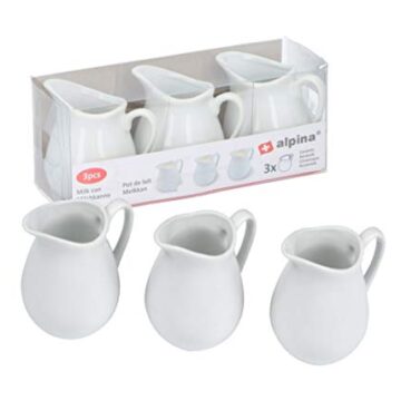 Alpina – Juego de 3 jarra de leche blanca para servir (cerámica)