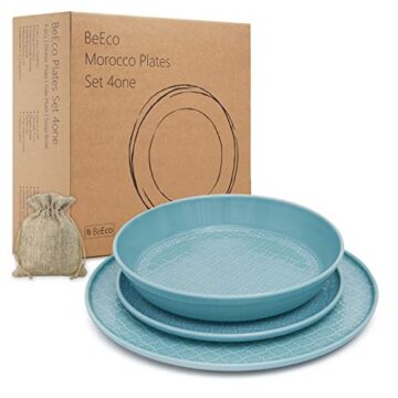 BeEco Marruecos Platos Menta | Hecho a mano | Producto ecológico | Juego de 3 para 1 persona | Plato de cena + plato lateral + tazón de sopa | Gran idea de regalo | 100% reciclable