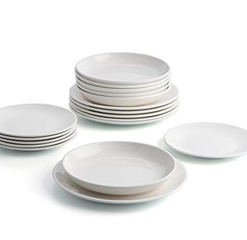 Bidasoa Angelo Vajilla porcelana blanca 18 piezas completa y moderna (platos llanos, hondos y postre), Packaging reforzado