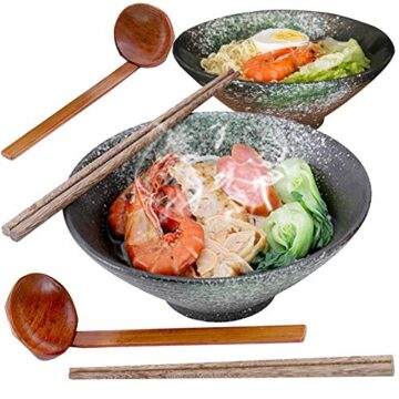 Cuencos De Ramen Cerámica Japonés, Tazones Sopa 1000ml Con Cuchara Palillos Madera 2 Juegos, for Ensalada Cereales Postre Arroz Pasta Gachas Udon Avena Merienda Soba (b)