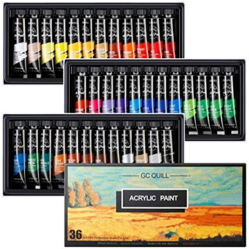 GC QUILL Pintura Acrílica, 36 Colores Pintura Acrilica Manualidades para Lienzos, Papel, Madera, Cerámica, Telas y Manualidad