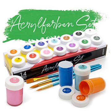 int!rend Set de Pinturas acrílicas | Pintura acrílica, 14 Colores acrílicos, frascos de 18 ml con Pincel para niños y Adultos. Pintura para Lienzo, Madera, Arcilla y Papel