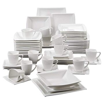 MALACASA, serie Blance, 60 PCS Vajillas de Porcelana Servicio de Cena con 12 Tazas de café, Platillos, Platos de Postre, Platos de Sopa y Platos Vajillas para 12 Personas