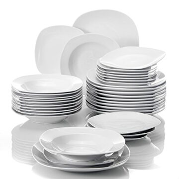 MALACASA, Serie Elisa, 36 piezas Juegos de Vajillas Vajillas de Porcelana,Vajillas completa 12 Platos de Postre, 12 Platos de Sopa y 12 Platos plano para 12 Personas