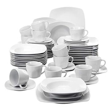 MALACASA, serie Julia, 60pcs Vajillas de Porcelana Juego de Café con 12 Tazas de café, 12 Platillos, 12 Platos de Postre, 12 Platos de Sopa y 12 Platos plano Vajillas completa para 12 Personas