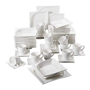 MALACASA, Serie Monica, Vajillas de Porcelana,60 Piezas Vajillas completa, con 12 Tazas, 12 Platillos, 12 Platos de Postre, 12 Platos Hondos, 12 Platos Llanos Vajillas para 12 Personas