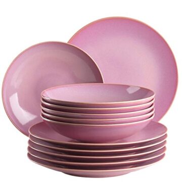 MÄSER Ossia 931732 – Juego de platos de cerámica para 6 personas (12 piezas), diseño mediterráneo, color rosa