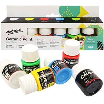 Mont Marte Pintura para Porcelana y Cerámica – 6 piezas x 20ml – Colores cerámicos resistentes al agua – Ideal para Pintar Vasos, Jarrones y Tazones