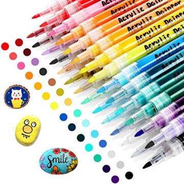 otuladores de pintura acrílica RATEL 28 colores Prima Impermeable Permanente Rotuladores para pintura rupestre, proyectos de bricolaje, cerámica, vidrio, lienzo, taza, metal, madera-Punta de 0.7 mm