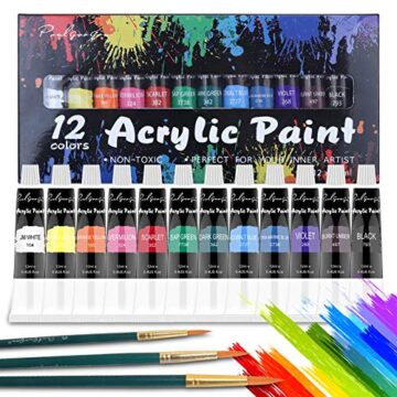 Pinturas Acrílicas, TOUSEEDA 12 Colores Pintura Acrilica Manualidades Para Lienzo, Papel, Madera, Cerámica,no tóxica de secado rápido para Niños, Principiantes, Profesionales