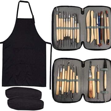YZNlife – Juego de 30 herramientas de esculpir con mango de madera para tallar, con bolsa de transporte, delantal y mangas