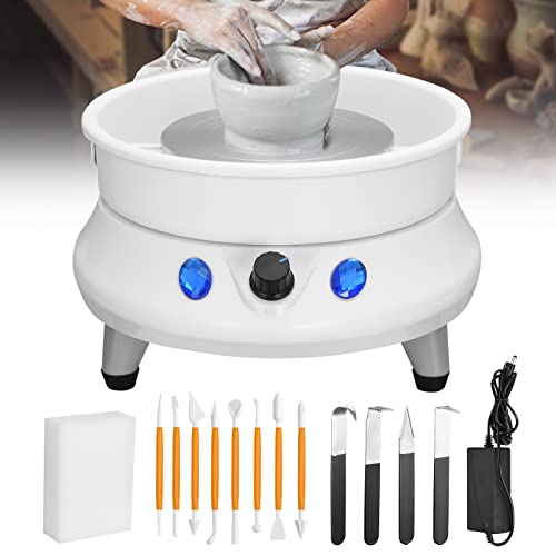 Kacsoo Rueda de cerámica eléctrica 13cm 200 r/min Máquina Cerámica Trabajo,con Herramientas 11PCS y ABS Lavabo extraíble 60W Pottery Wheel Machine,para Trabajo cerámico Cerámica Clay Art Craft