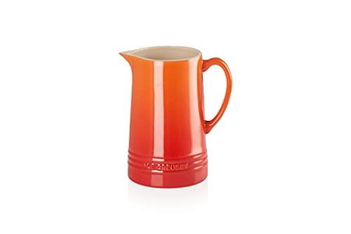 Le Creuset Jarra de cerámica de gres, 1.5 L, 19.8 cm de alto, diámetro 12.5 cm, Naranja Volcánico