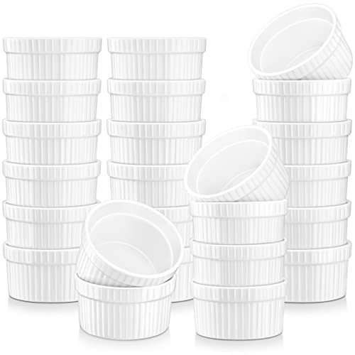 MALACASA, Series Ramekin, 24 Piezas 2.4″(6 cm) Crema de Cerámica Juego de Platos de Porcelana, Color Banco Marfil Mini Cuencos y Platos de Salsa/Snack/Postre