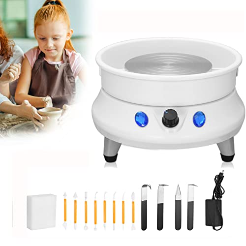 PaNt Rueda de Cerámica Eléctrica, 13CM Máquina de Alfarería 60W Rueda de Alfarería Eléctrica DIY con Lavabo ABS Extraíble y 11 Piezas Herramientas Kit para Trabajo de Cerámica Arte de alfarería