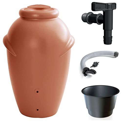 Prime Garden® Aqua-Can – Depósito de Agua de Lluvia con Grifo y conexión – Tanque Barril ánfora (210L, Terracota)