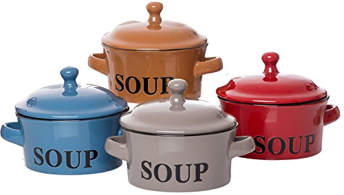Ritzenhoff & Breker Regina – Tazas de sopa con tapa y asa (4 unidades, 460 ml), colores surtidos
