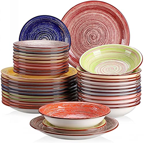 vancasso Serie Albero Jugeo de Vajilla 36 Piezas, Vajilla de Cerámica para 12 Personas Vajilla Completa con 12 Platos Llanos, 12 Platos de Postre y 12 Platos Hondos, Mix Colores