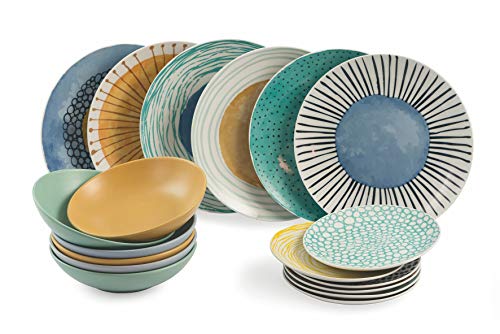 Villa d’Este Home Tivoli 2195378 Marea – Tabla de 18 piezas, porcelana + gres